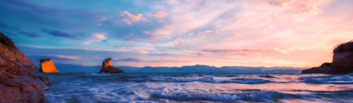 scenic morning view, amazing greek island, picturesque coast on Corfu, Greece, Sidari	