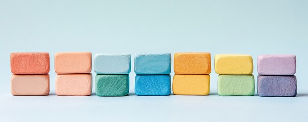 Colorful pastel chalk pieces arranged neatly on a light background.