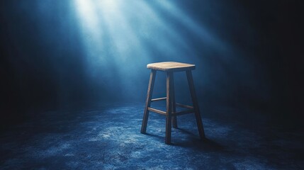 Wooden stool spotlight dramatic dark room