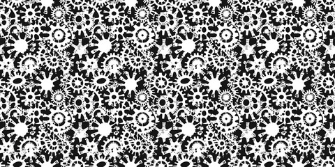 Seamless black and white gear pattern creating a unique textured background for various design applications. pattern gear