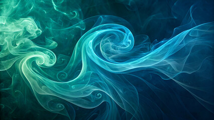 A mesmerizing abstract digital art piece featuring swirling blue-green smoke-like patterns, creating a fluid and dreamy effect.