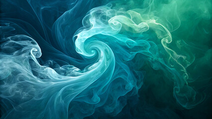 A mesmerizing abstract digital art piece featuring swirling blue-green smoke-like patterns, creating a fluid and dreamy effect.