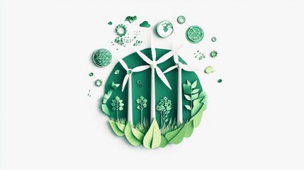 Obraz premium Eco-friendly wind turbines in a green circle