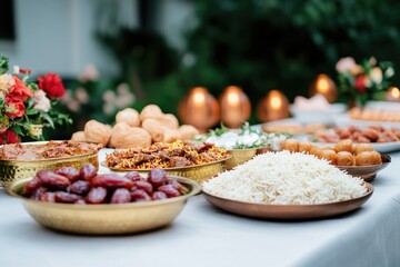 Colorful array of traditional dishes beautifully arranged for ce