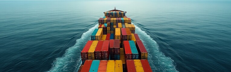 Aerial View of Cargo Ship Full of Containers on Ocean