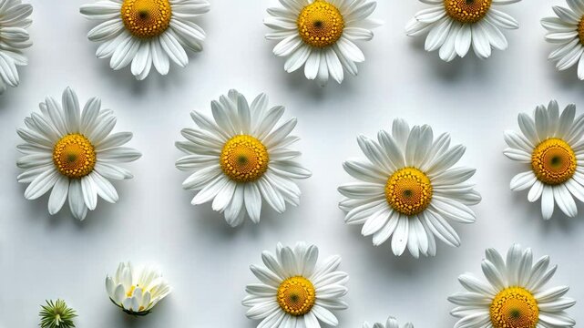 White daisies arranged in a pattern on a light background showcasing nature's beauty and simplicity