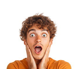 Surprised young man portrait front view emotion isolated on transparent background png
