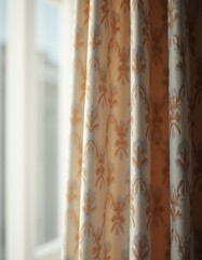 Close-Up of Curtains Featuring Geometric Print