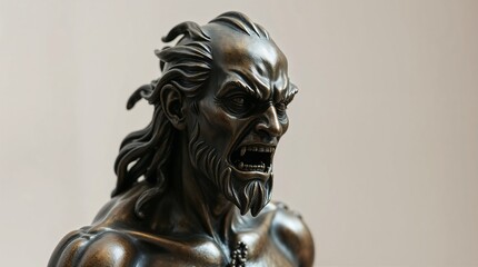 Fierce warrior statue with detailed expression. feelings, emotions, relationships, psychotherapy, abuse, anger, irritation, rage, tears, psychological trauma
