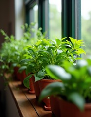 Close-Up of Window Planters Filled With Herbs
