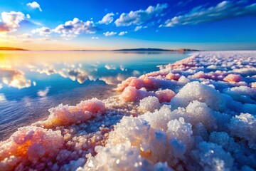 Fototapeta premium Sparkling Salt Crystals on Baskunchak Lake Shore - Natural Texture Background