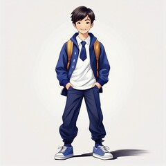Fototapeta premium 男子高生のイラスト。白い背景。AIで生成