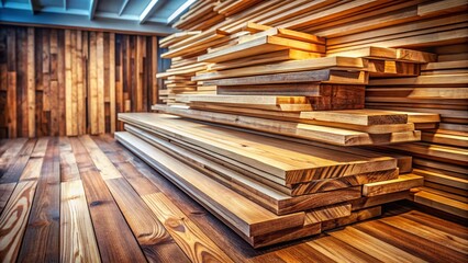 Fototapeta premium Stacked Reclaimed Wood Ceiling Panels, Rustic Interior Design Element, Floor Pile