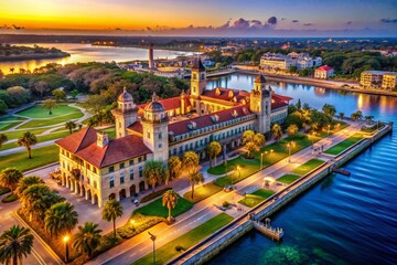 Obraz premium St. Augustine Lightner Museum Aerial: Spanish Renaissance Revival Architecture & Matanzas River