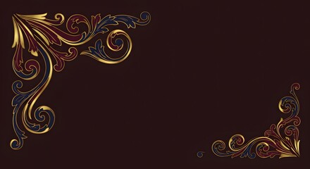 Elegant Golden Floral Corner Ornament on Dark Background for Design Use