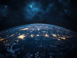 Obraz premium Captivating view of Earth from space showcasing city lights at night and a mesmerizing starry sky