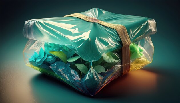 environmental protection and waste sorting concept, plants in polyethylene 