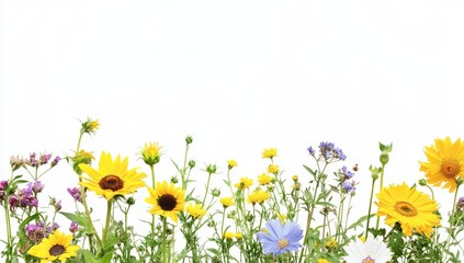 Colorful wildflowers border on white