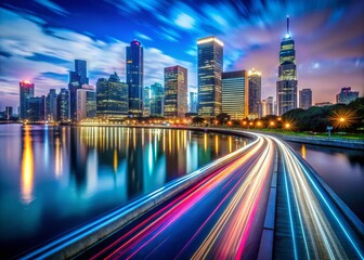 Fototapeta premium Stunning City Skyline Long Exposure Night Photography