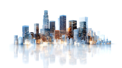Fototapeta premium Cityscape of Los Angeles, California, showcasing modern skyscrapers and reflections. vibrant urban skyline with blend of glass and steel