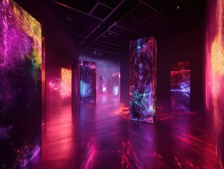 A sensory overload experience in a virtual world, combining visuals, sounds, and interactive textures