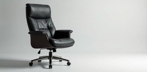 Black leather executive chair with swivel base and high backrest , modern, business