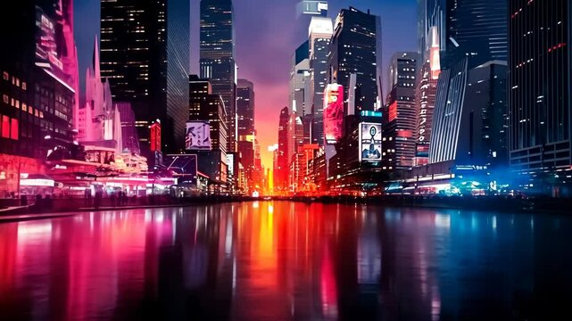 Abstract cityscape with overlapping buildings and vibrant colors, capturing the essence of urban life