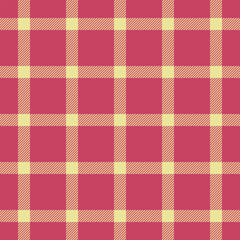 Domestic plaid textile texture, geometric background check tartan. Intricate pattern vector fabric seamless in red and yellow colors.