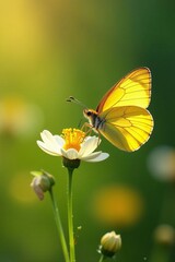 Beautiful butterfly sipping nectar from a delicate flower in a sunny meadow, delicate, nectar, garden
