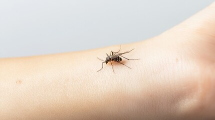 Obraz premium Close-up of a girl's arm with red mosquito bite bumps, showing allergic skin reaction and irritation caused by insect bites during summer outdoor activities