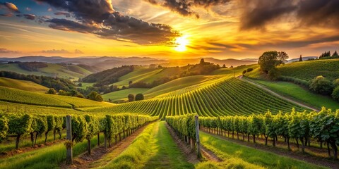 Stunning Vineyard Sunset: Long Exposure Rural Landscape Photography