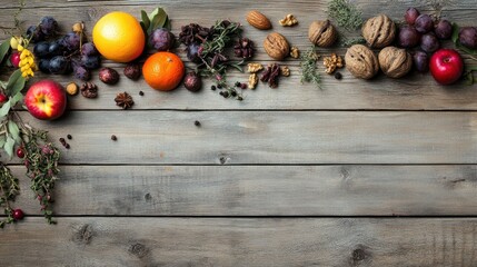Naklejka premium Autumn Harvest Bounty on Rustic Wood