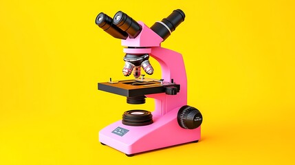 Stylish pink microscope with a sleek modern design on a sunset yellow background