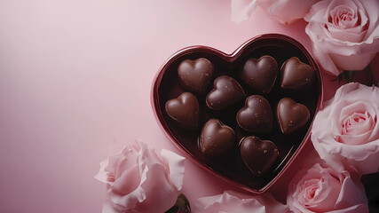The delicate blush of roses and the deep richness of gourmet chocolates create a symphony of romance. Encased in a heart-shaped box, each chocolate is a sweet declaration of love