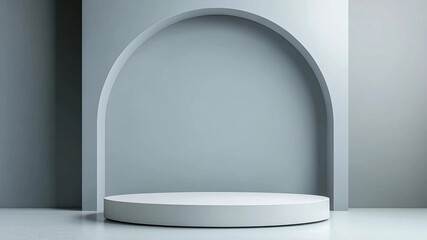 The balance of white and grey tones forms a contemporary and stylish backdrop, where a smooth podium awaits a featured product. Its simplicity allows the focus to remain on the item