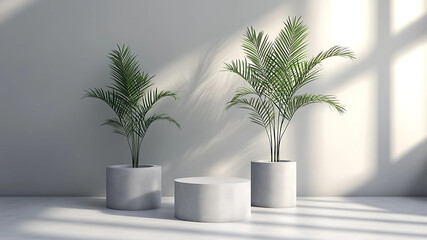 A modern, minimalist podium in pristine white takes center stage, framed by a sophisticated grey background. This versatile display stand is perfect for luxury branding, product photography