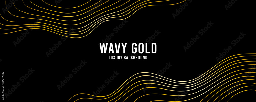 Poster wavy golden background. gold wave pattern with stripes or lines. abstract black background with gold