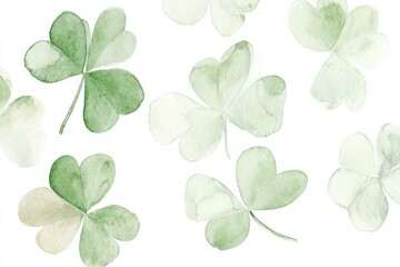 Obraz premium Fresh green shamrocks background, featuring delicate watercolor leaves, ideal for seasonal celebrations, herbal themes, and eco friendly designs