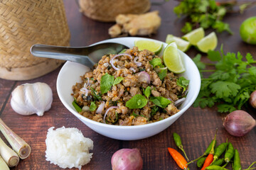 Larb Moo Issan, Thai Isan-Style minced pork salad)