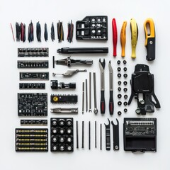 Fototapeta premium Organized Tech Repair Toolkit: Precision Instruments and Components