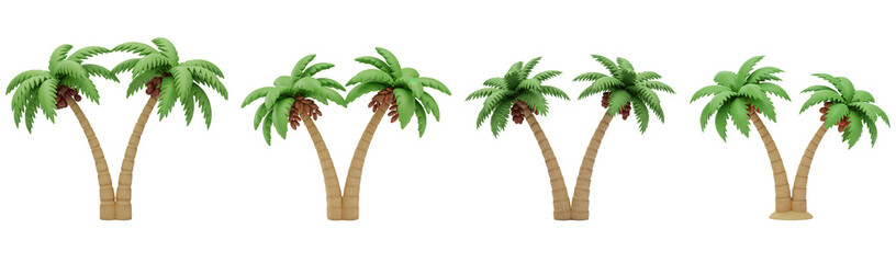 Eid al Fitr palm tree set in miniature form perfect for religious event graphics with transparent PNG files and diverse styles