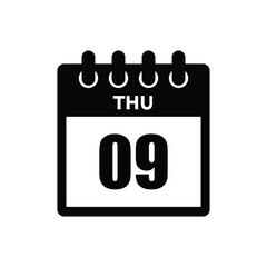 calender icon, 09 thursday icon with white background