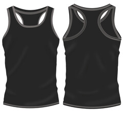 Men's or Woman black tank tops mockup template front and back isolated transparent