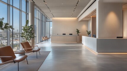 Fototapeta premium Modern office lobby with city views