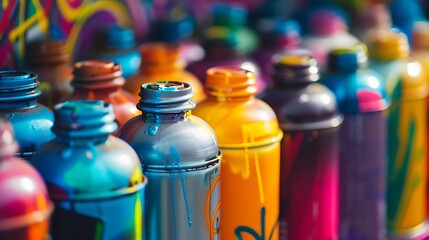 Colorful Spray Paint Canisters for Street Art and Creative Projects in Urban Environment