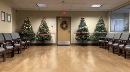 Christmas decorated waiting room at a clinic