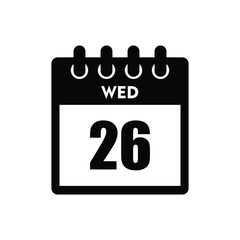 calender icon, 26 wednesday icon with white background