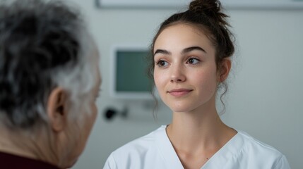 Obraz premium Empathetic healthcare professional engaging with elderly patient