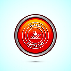 Water resistant icon design illustration, Waterproof sign, liquid proof protection. Orange color round button design
