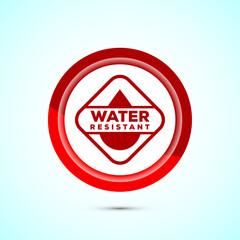 Water resistant icon design illustration, Waterproof sign, liquid proof protection. Red color button design